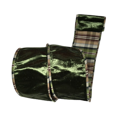 4 in Smooth Velvet Plaid Ribbon - Green