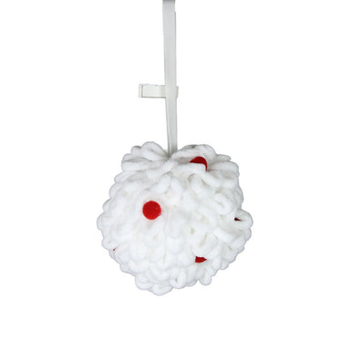 4.75 in Pom Pom Ball Ornament - White/Red
