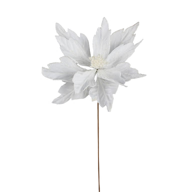 Velvet Glitter Poinsettia Stem - White