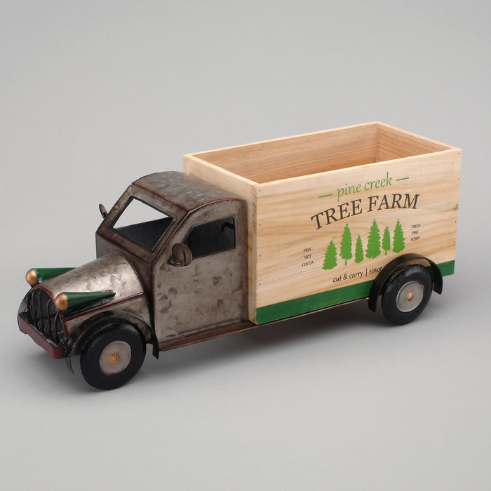 20 1/2" Wooden/Metal Truck Planter w/Pine Creek Tree
