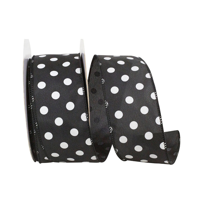 2 1/2 in Satin Large Dots Value Wired Edge Ribbon - Black