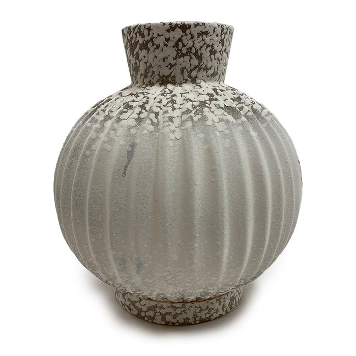 6" Stoneware Weathered Fluted Vase - Reactive Brown/White