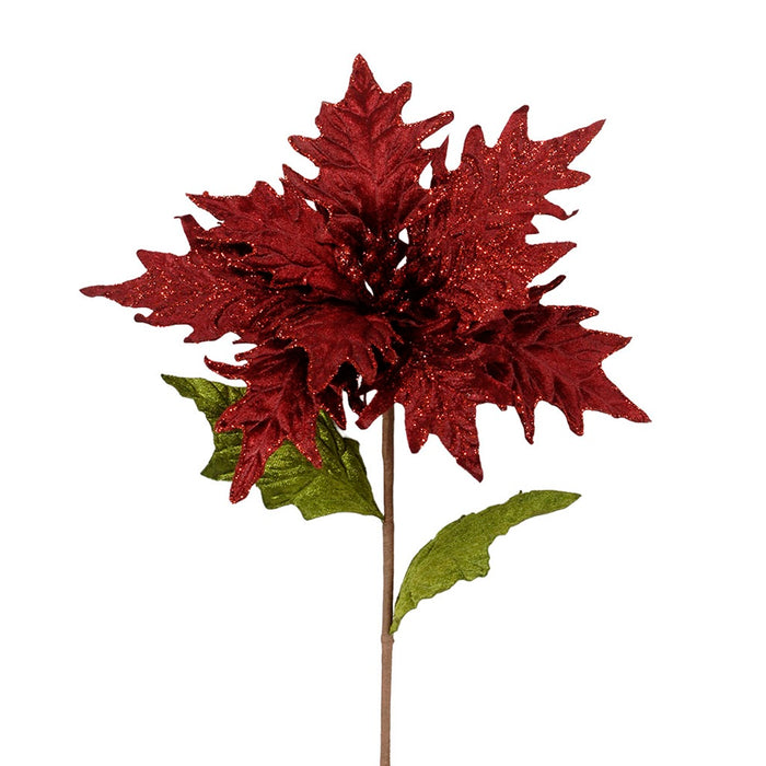 23" Glittered Velvet Single Poinsettia - Red