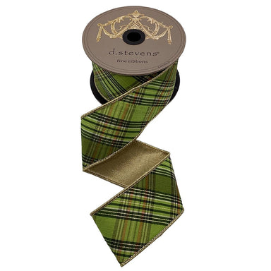2.5 in Dupion Bias Cut Plaid Ribbon - Lime, Olive, & Hunter Green