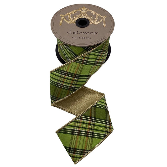 2.5 in Dupion Bias Cut Plaid Ribbon - Lime, Olive, & Hunter Green