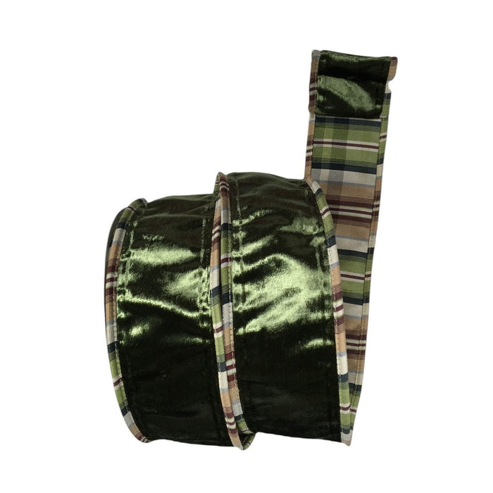 2.5 in Smooth Velvet Plaid Ribbon - Green