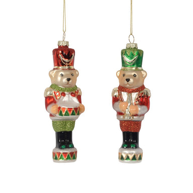 5 1/2 in Glass Toy Soldier Bear Ornament w/Hanger - Multicolor