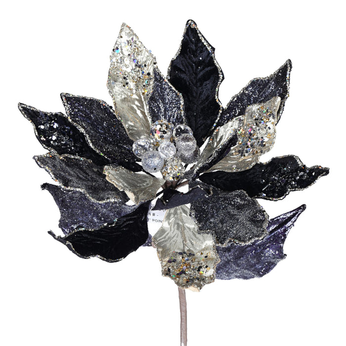 28" Poinsettia Beaded Stem - Licorice/Platinum