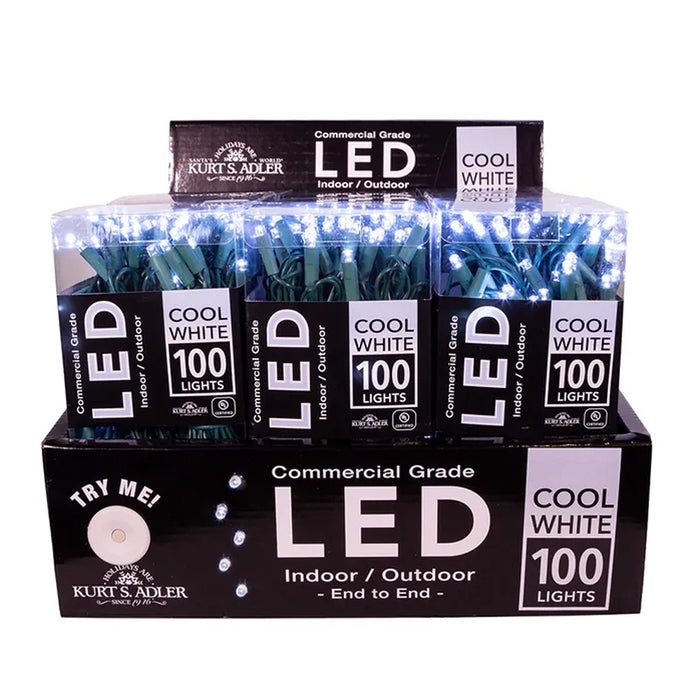 100 Light 5Mm Cool White LED Green Wire Set