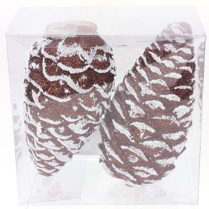 8.5" Plastic Glitter Pinecone - Brown