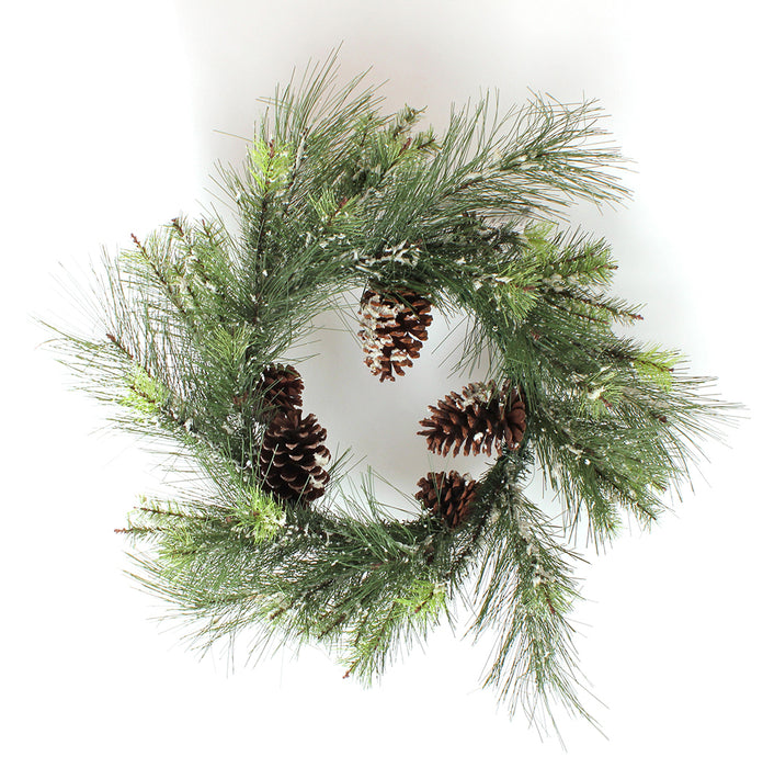 24" Snow Pine Wreath - Green