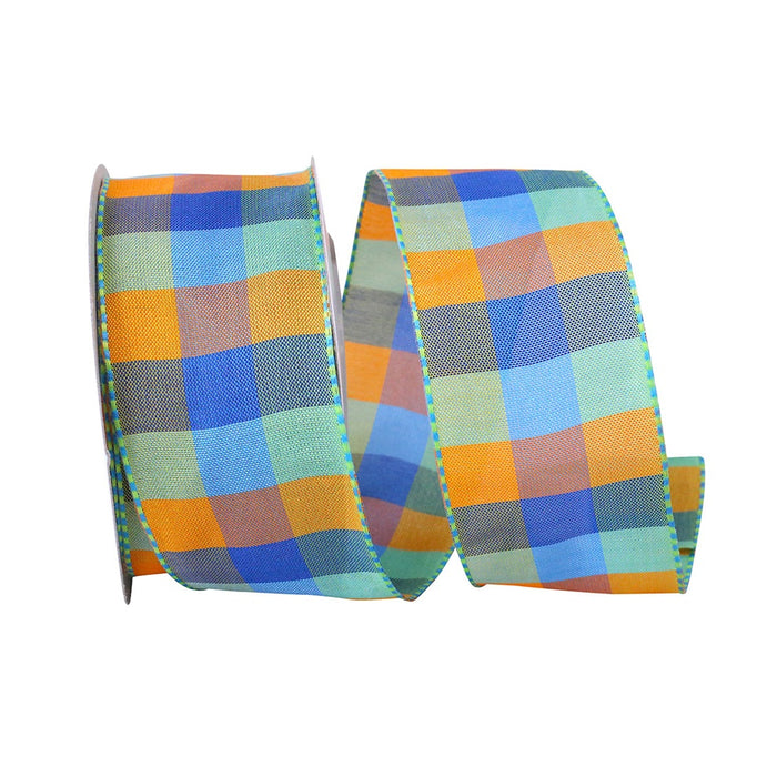 1 1/2 in Bright Plaid w/Wired Edge Ribbon - Multicolor