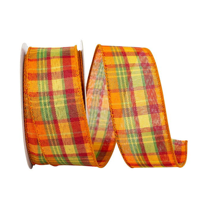 1 1/2 in Planters Plaid Value Wired Edge Ribbon - Multicolor