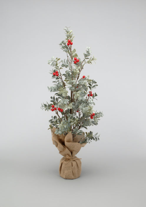 Boxwood Tree w/Red Berries & Burlap Base