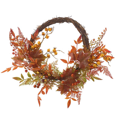 18" Fall Foliage/Berry Wreath - Orange/Brown/Green