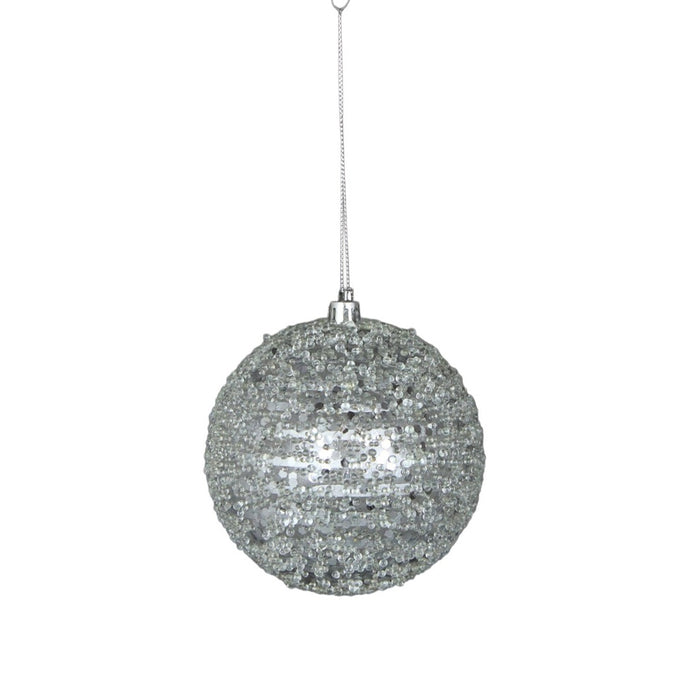 4 in Sequin Iced Ball Ornament - Silver