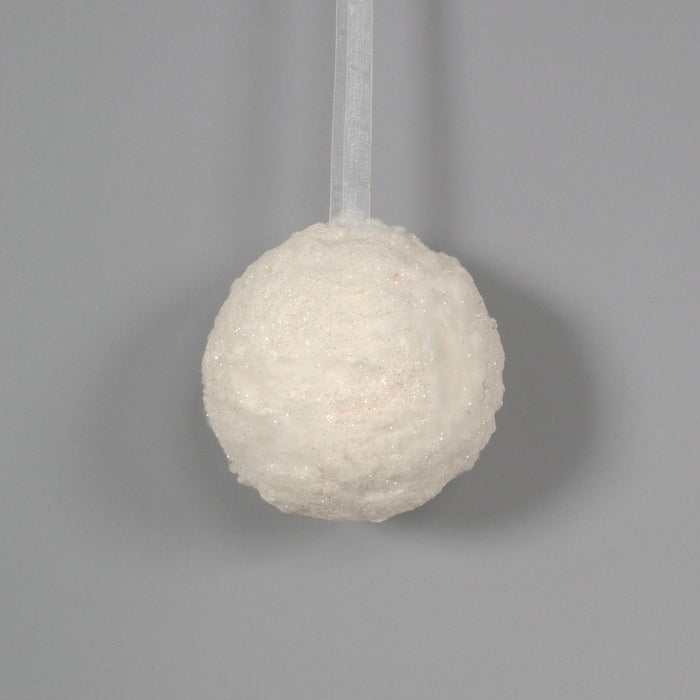 Snow Ball Ornament w/Hanger - White