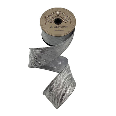 2.5 in Metallic Jacquard Wave Ribbon - Silver