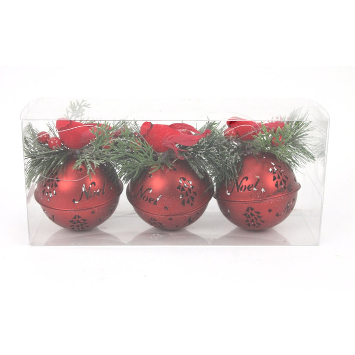 10.5 in Bell w/Bird Ornament - Red (Box of 3)