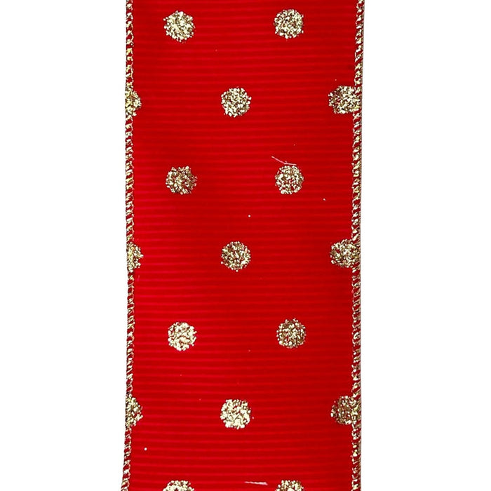 2.5 in Glitter Dots Ribbon - Red/Gold