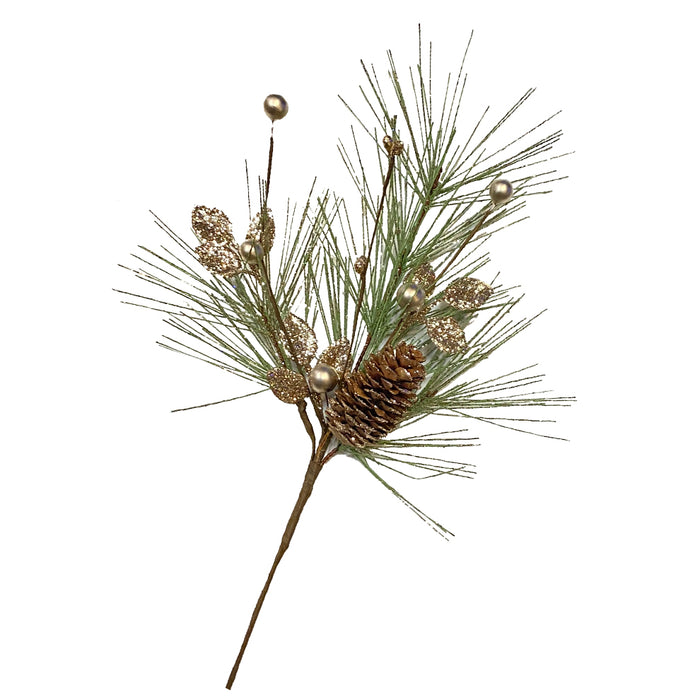 14" Glitter Pine Pick w/Berry
