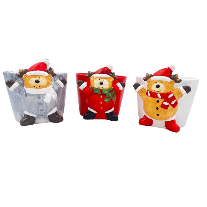 4 3/4 in Ceramic Xmas Bear Pot