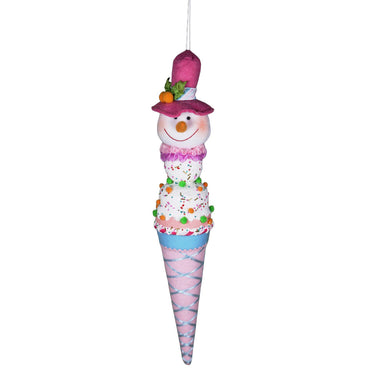 20 in Snowman Ice Cream Cone Ornament - Pastel