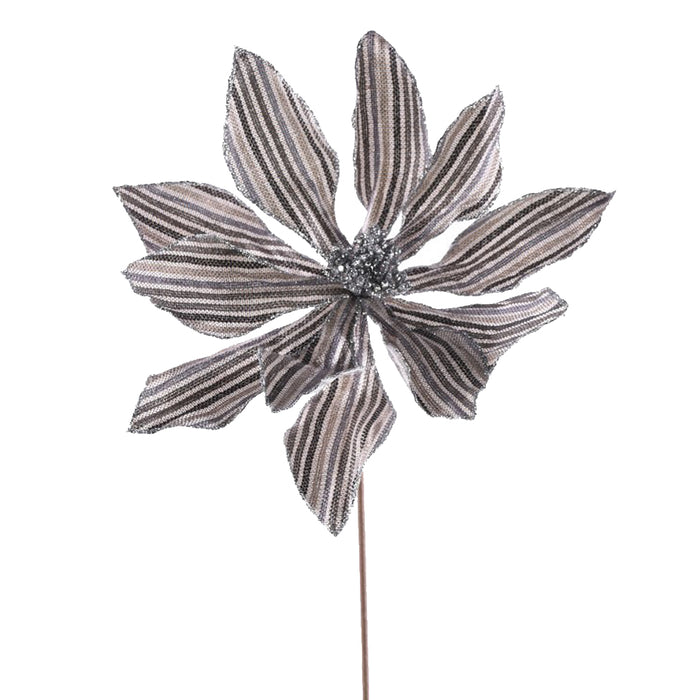 22" Stripe Poinsettia Stem - Grey/Brown