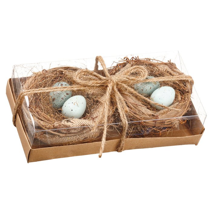 9" In Bird Nest With Eggs - Box Of 2