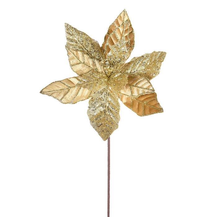 Velvet Glitter Poinsettia Stem - Gold