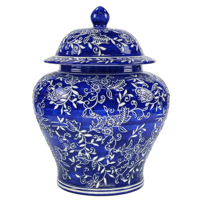 15" Floral Ginger Jar - Blue/White