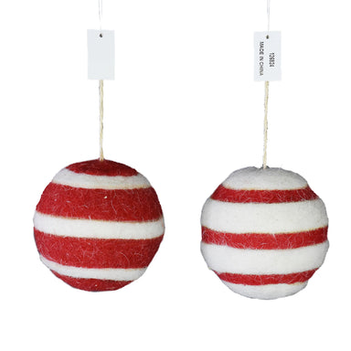 4" Stripe Ball Ornament - Red/White