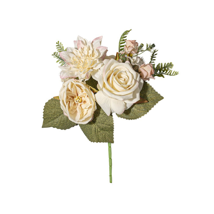 12 in Dahlia, Rose, Peony Bouquet - Cream