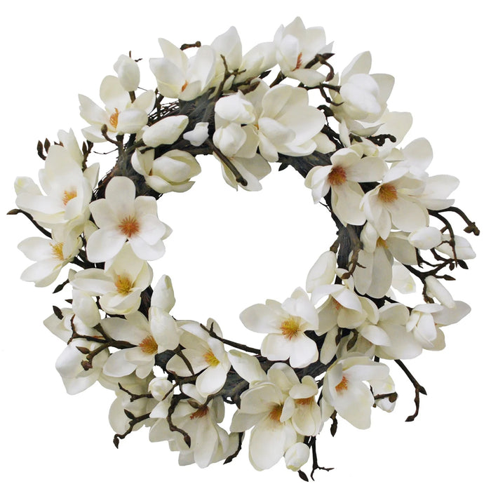 24" Japanese Magnolia Wreath - White