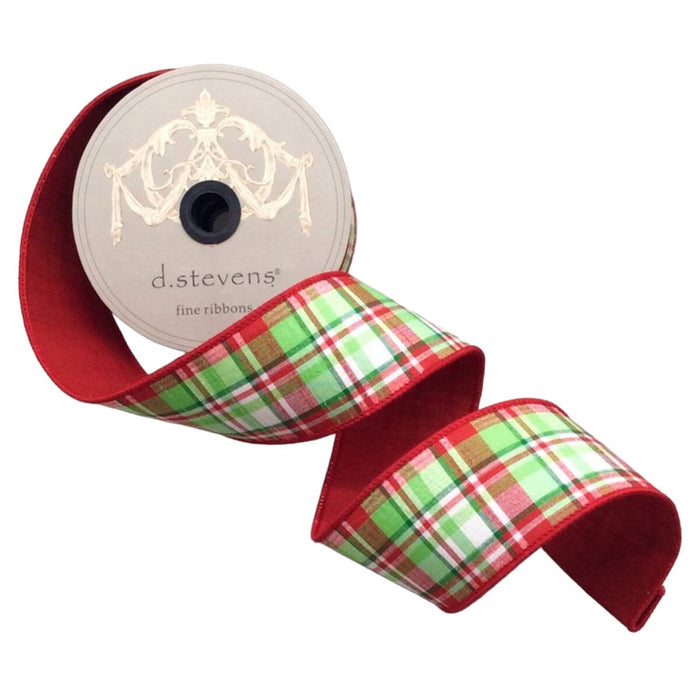 2.5 in Dupion Jackson Ribbon w/Plaid Back - Red/Green/White