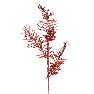 36" Glitter Pine Berry Spray - Red