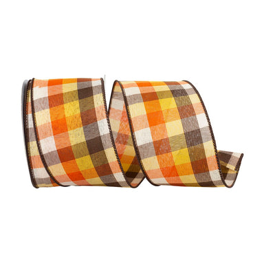 2 1/2 in Country Field Tonal Plaid Wired Edge Ribbon - Multicolor