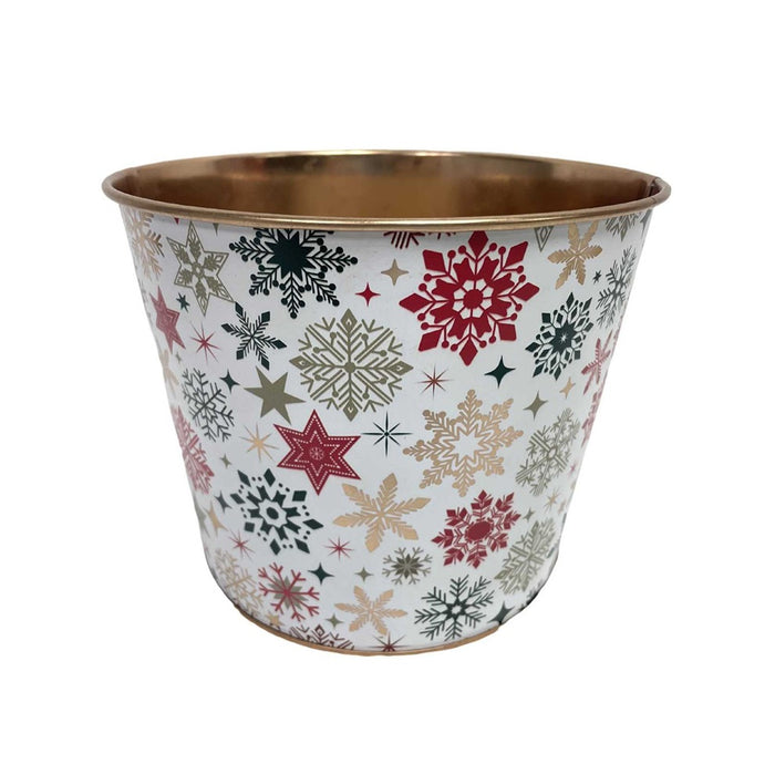 6.5 in Snowflake Art Pot - Red/Green/Gold