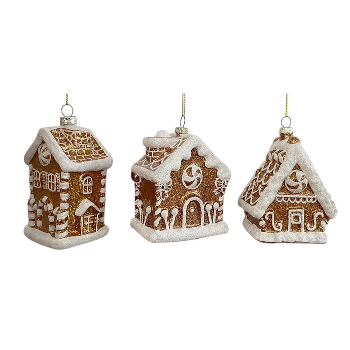 5 in Glass Gingerbread House Ornament - Brown/White