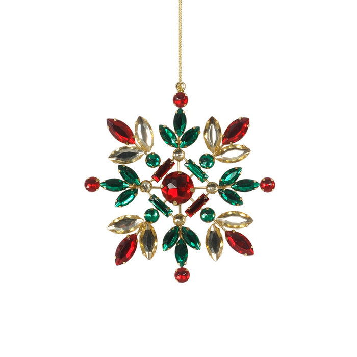 5 in Metal/Acrylic Jewel Snowflake Ornament w/Hanger - Multicolor