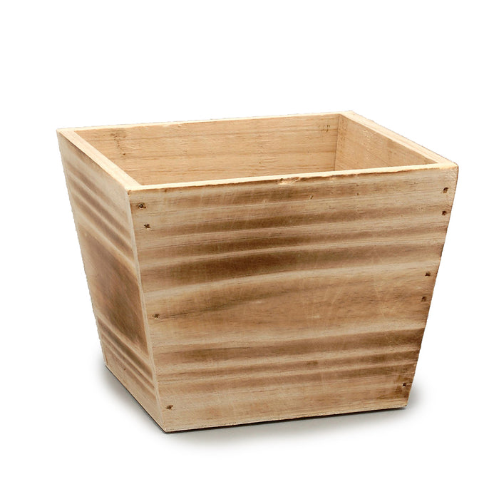 5 5/16" Square Natural Wood Pot w/Burnt Finish