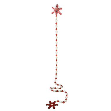 5' Wood Bead Snowflake Garland - Red/White