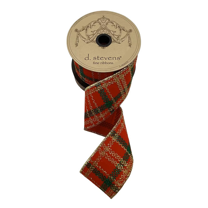 2.5 in Velvet Glitter Plaid Ribbon - Red/Gold/Green