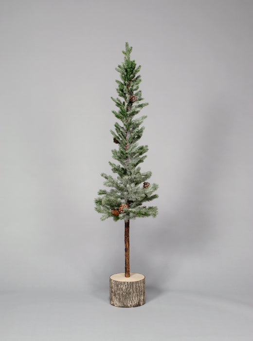 Flocked Pine Tree On Log Base