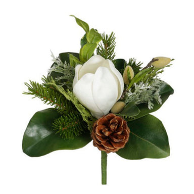 12 in Magnolia Leaf Bouquet - White/Green