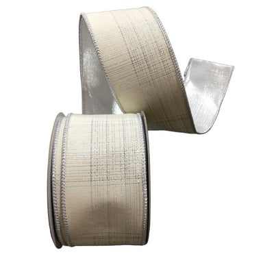 2.5 in Plaid Ribbon - Ivory/Platinum