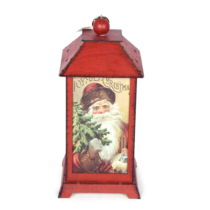 12" Santa Lighted Lantern LED - Red/White