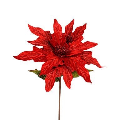 24" Velvet Poinsettia w/Glitter Loops - Red