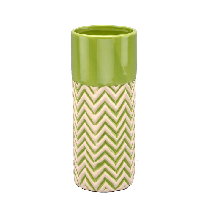 8" Dolomite Chevron Cylinder Vase Green