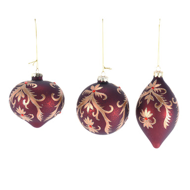 Glass Vine Ball Ornament - Burgundy/Gold